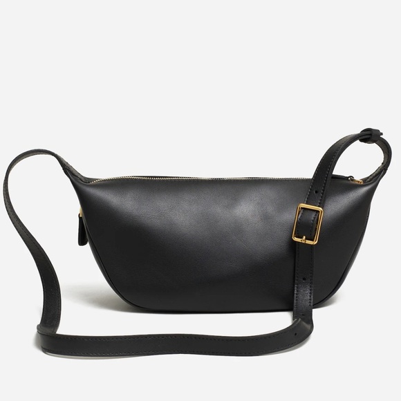Madewell Handbags - Madewell Black Leather Crescent Crossbody Bag with Gold Hardware